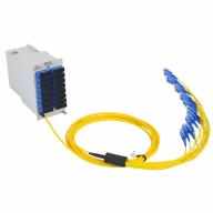 Module Monaco Telecom 14HP avec 16 coupleurs 1v2 – Trunk fibre optique 16FO SC/UPC, longueur 4,5 m