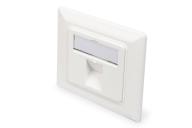 Plastron 80x80mm sortie droite 1 port RJ45, blanc