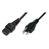 IEC LOCK - Cordon secteur 2P+T US vers C13 - Ø16 - 3m - noir