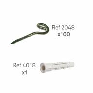 Piton d'accrochage bois Ø 8mm acier galvanisé + chevilles - Quantité 100