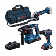 Tripack BOSCH perfo perceuse meuleuse 18V avec 2x4Ah et sac de transport