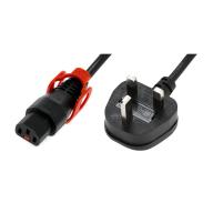 IEC LOCK - Cordon secteur 2P+T UK vers C13 avec cage - 2m - noir